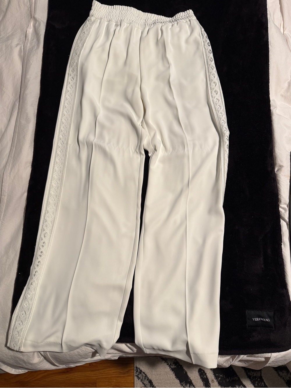 Zara White Wide-Leg Lace-Trim Pants